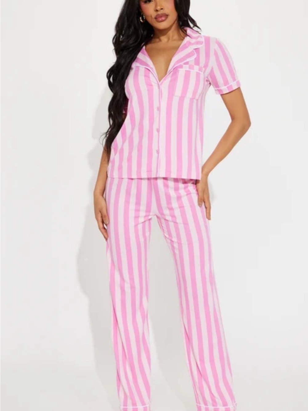 Pink Stripe Short-Sleeve Pajama Set - Women